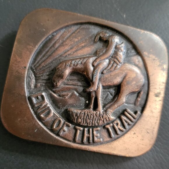 1970'S VINTAGE NATIVE AMERICAN END OF TRAIL BELTBUCKLE - Picture 1 of 3